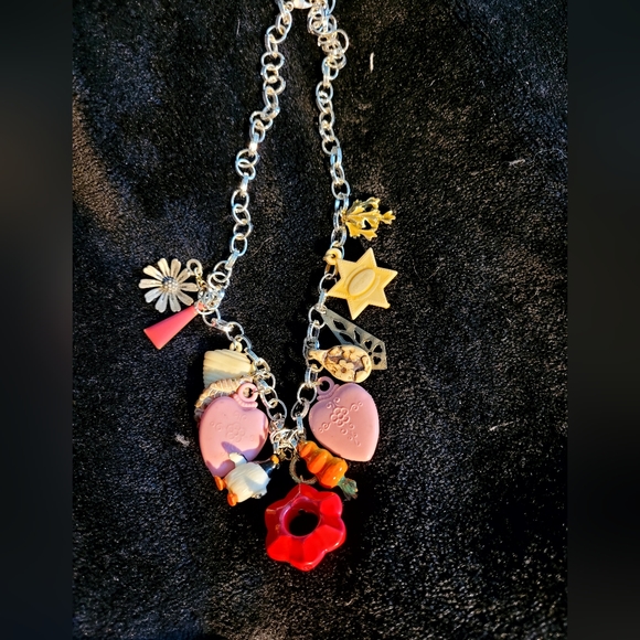 SILVER tone Charm Necklace Funky statement mix - Picture 1 of 3